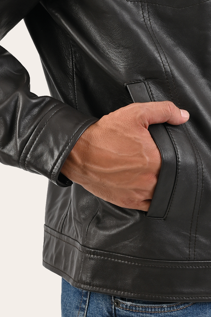 Frye Recommended | Men’s Dark Brown Kentucky Trucker Leather Jacket