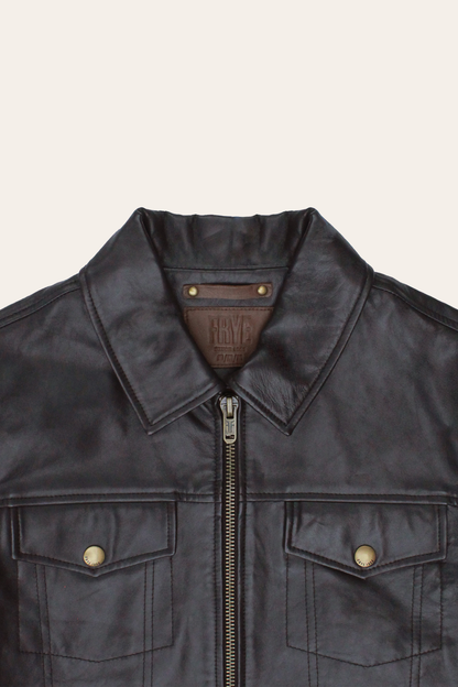 Frye Recommended | Men’s Dark Brown Kentucky Trucker Leather Jacket