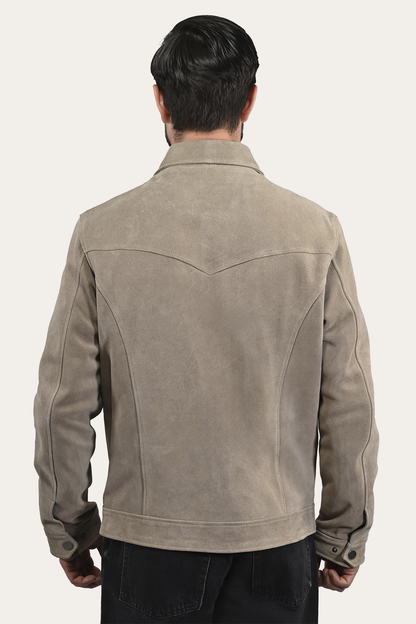 Frye Quality | Men’s Taupe Trailblazer Suede Trucker Jacket