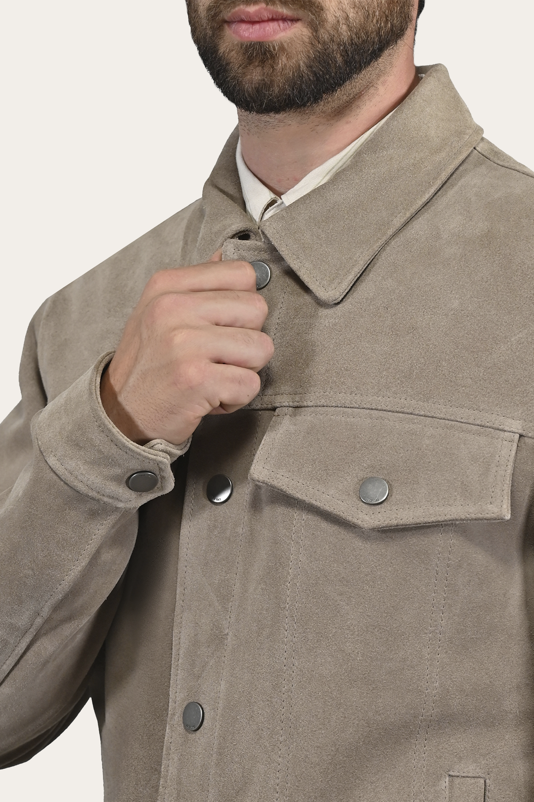 Frye Quality | Men’s Taupe Trailblazer Suede Trucker Jacket