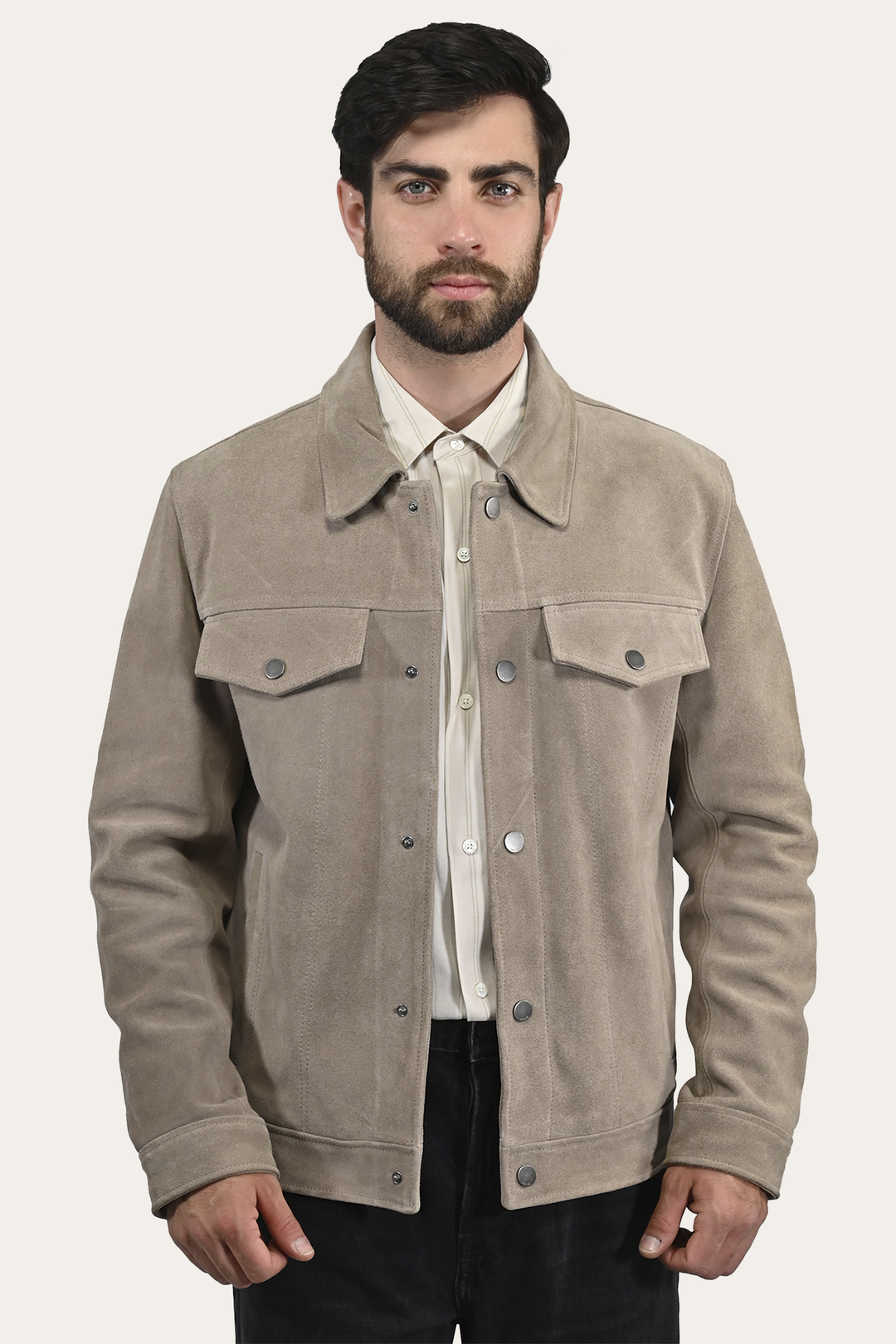 Frye Quality | Men’s Taupe Trailblazer Suede Trucker Jacket