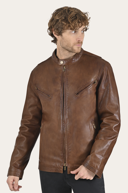 Frye Sale | Men’s Tobacco Huck Cowhide Racer Leather Jacket