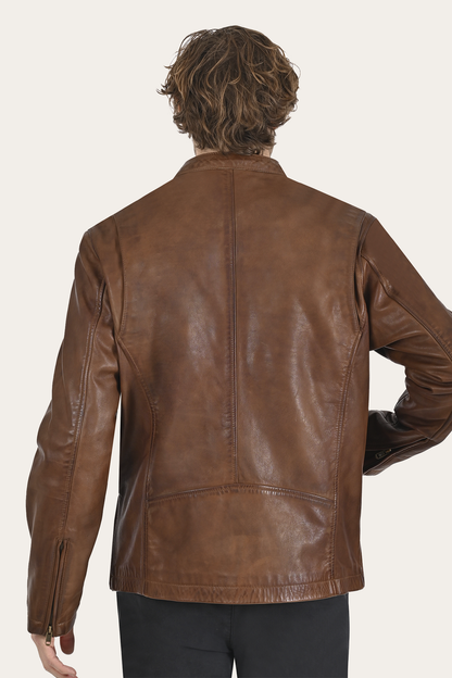 Frye Sale | Men’s Tobacco Huck Cowhide Racer Leather Jacket