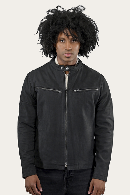 Frye Special Offer | Men’s Black Cattleman Vintage Cafe Racer Leather Jacket