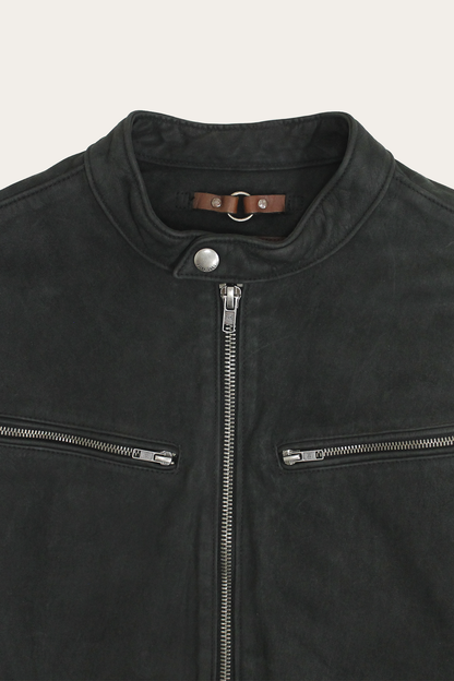Frye Special Offer | Men’s Black Cattleman Vintage Cafe Racer Leather Jacket