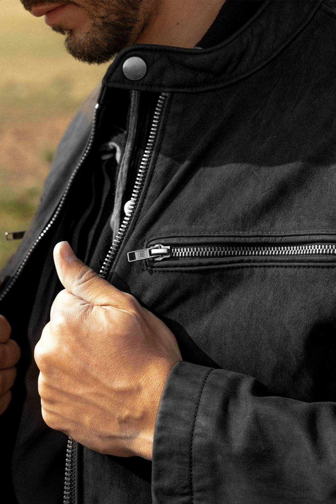 Frye Special Offer | Men’s Black Cattleman Vintage Cafe Racer Leather Jacket