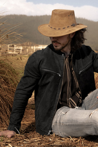 Frye Special Offer | Men’s Black Cattleman Vintage Cafe Racer Leather Jacket