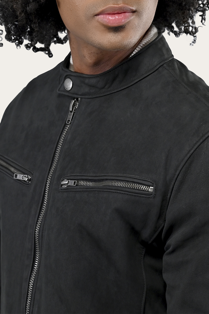 Frye Special Offer | Men’s Black Cattleman Vintage Cafe Racer Leather Jacket