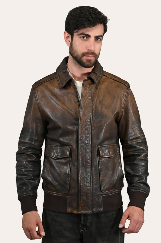 Frye Hot Sale | Men’s Brown Beige Nebraska Bomber Leather Jacket