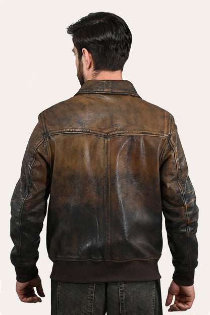 Frye Hot Sale | Men’s Brown Beige Nebraska Bomber Leather Jacket