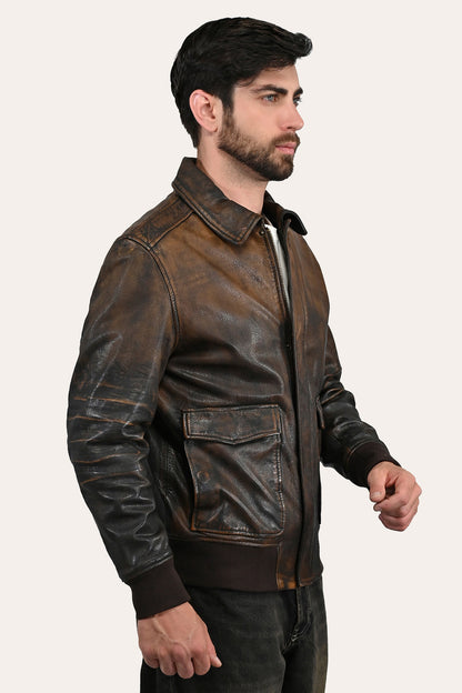 Frye Hot Sale | Men’s Brown Beige Nebraska Bomber Leather Jacket