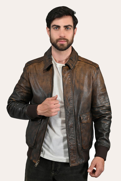 Frye Hot Sale | Men’s Brown Beige Nebraska Bomber Leather Jacket