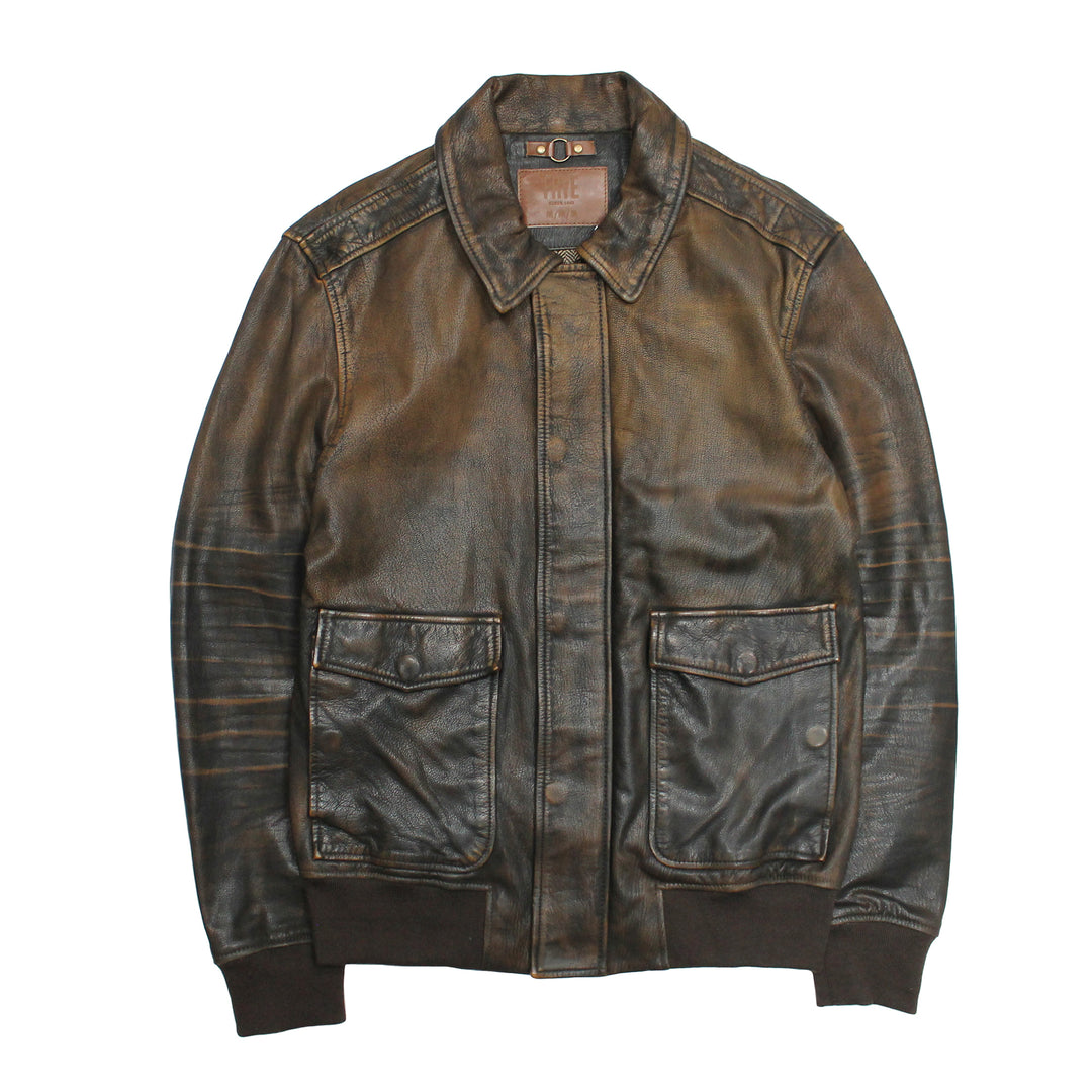 Frye Hot Sale | Men’s Brown Beige Nebraska Bomber Leather Jacket