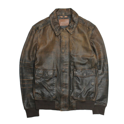 Frye Hot Sale | Men’s Brown Beige Nebraska Bomber Leather Jacket